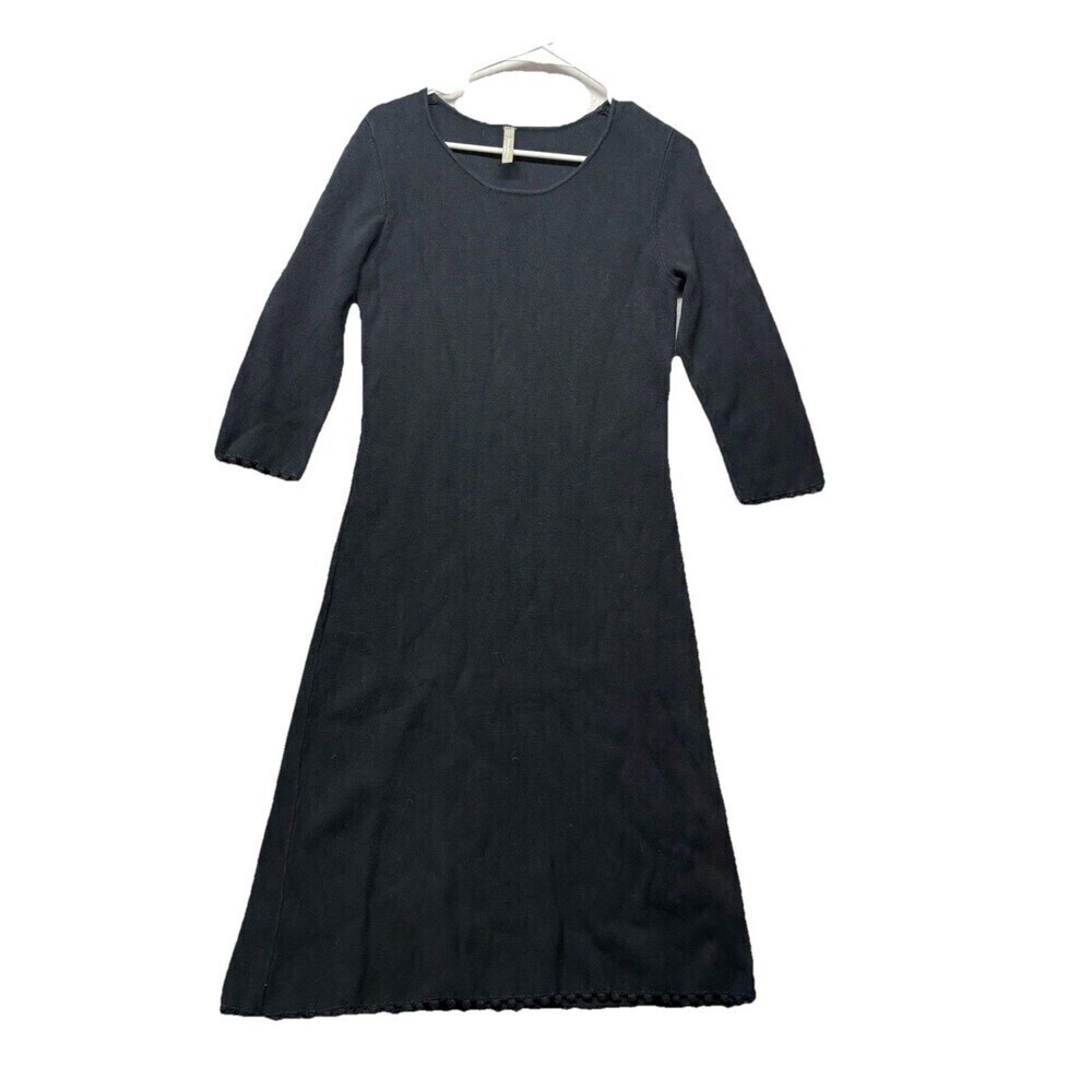 Hanna Andersson Women's Sweater Dress Black Small Combed Cotton 3/4 Sleeve
